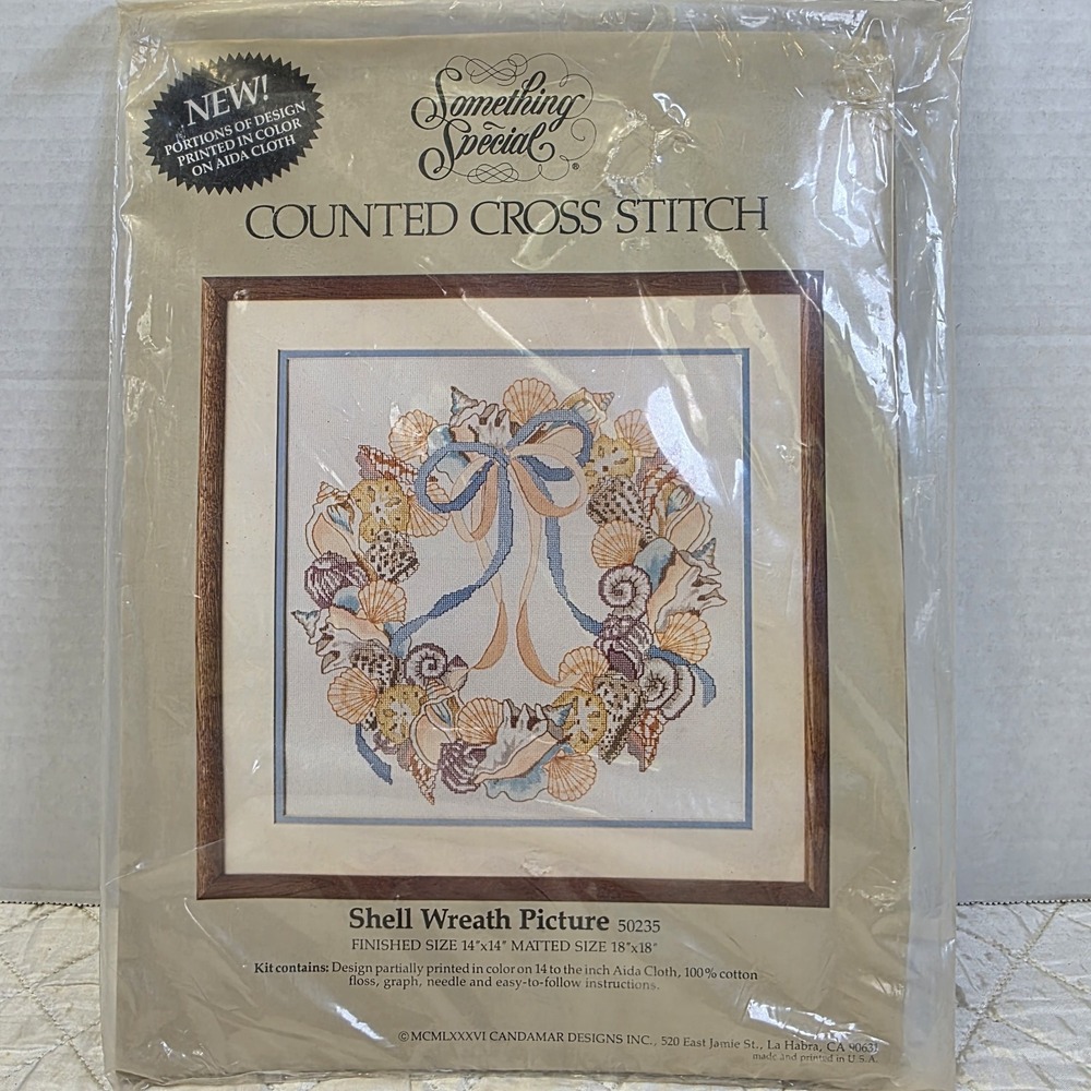 "Shell Wreath Picture" ©1986 Something Special Counted Cross Stitch Kit # 50235